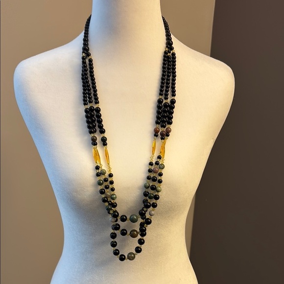 Handmade Glass Black and Gold Beaded Necklace - Picture 1 of 4